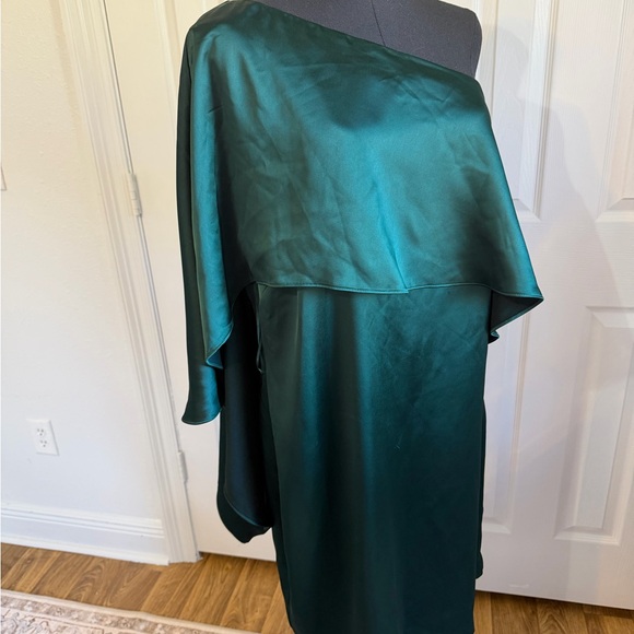 Lauren Ralph Lauren One Shoulder Green Satin Dress Size 14 - Picture 3 of 14